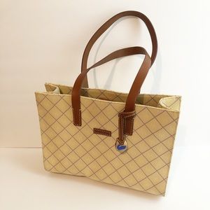 [Dooney & Bourke] Boho Vintage Light Yellow Double Straps Canvas Purse Large